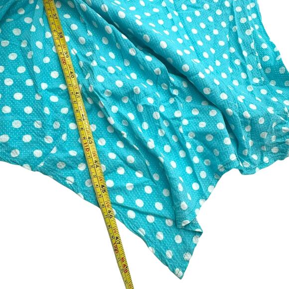 MICHAEL KORS Women's 3X Turquoise Georgette White Polka Dot Faux Wrap Midi Dress - Picture 8 of 8